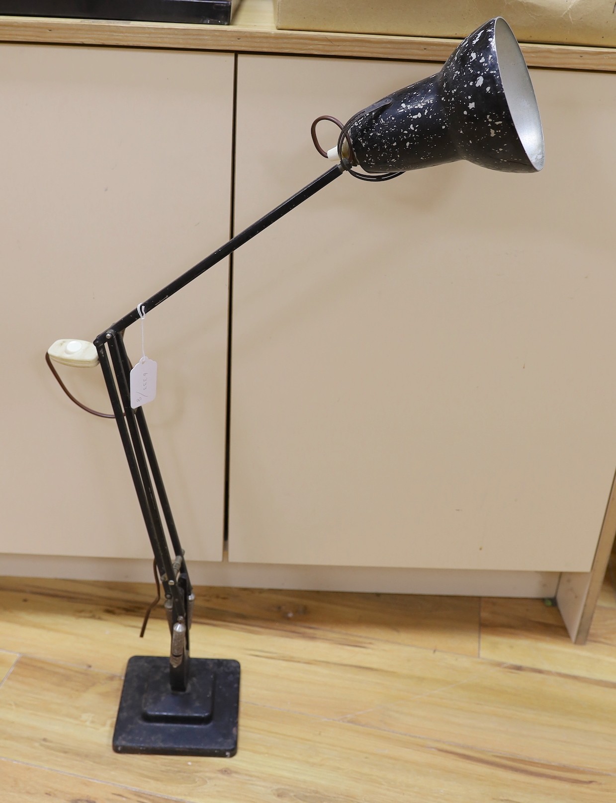 A square base 1930's angle poise lamp, 95 cms high